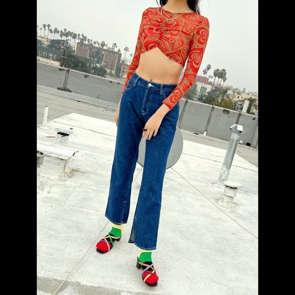 NEW Lisa Says Gah Elenor Ruched Centre Wild Hearts Long Sleeve Mesh Crop Top - Picture 4 of 10